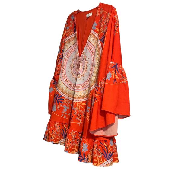 UMGEE USA 3/4 BELL DOLMAN SLEEVE BLOUSE, WOMENS, M, ORANGE & MULTICOLOR FLORAL - Picture 4 of 11